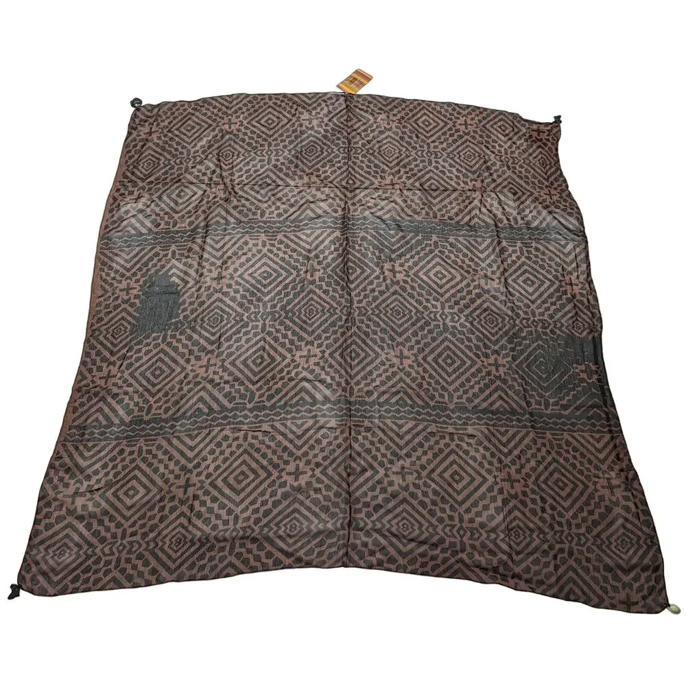 Kisura Scarf Brown Black Stripe Geometric Pattern Beaded Corners Rayon New